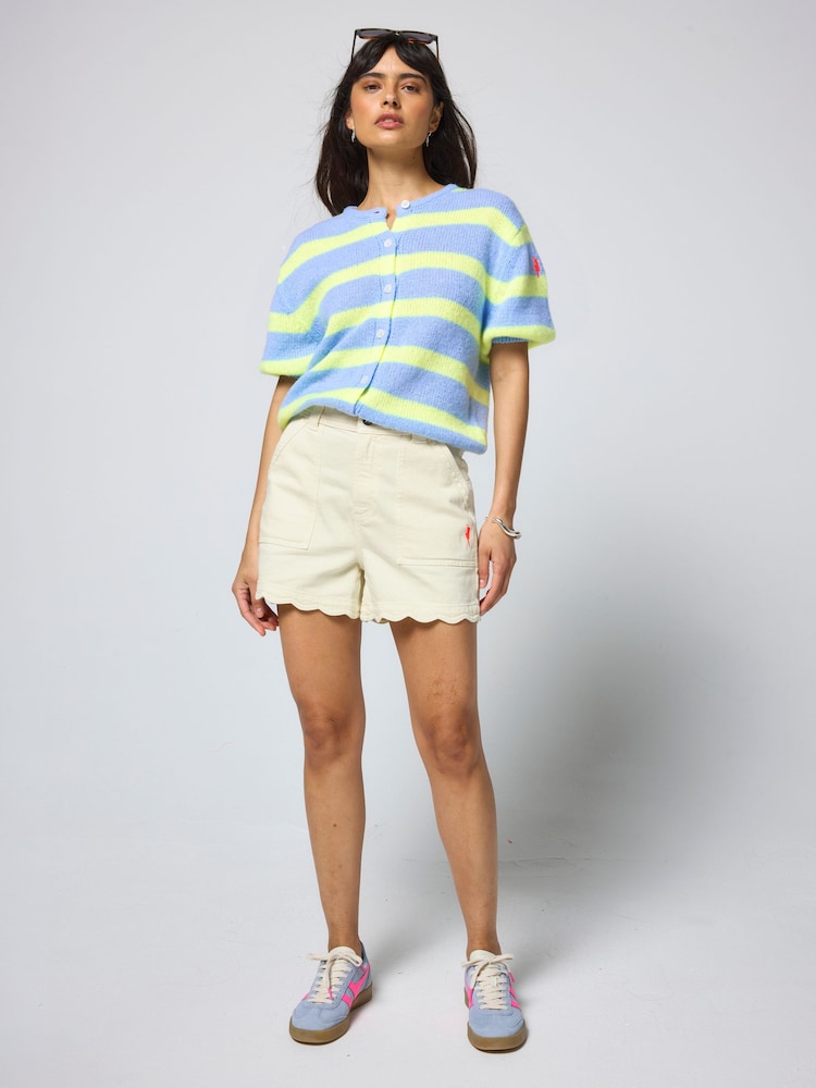 SCAMP & DUDE Yellow Scallop Denim Shorts - Image 1 of 4 SCAMP & DUDE Yellow Scallop Denim Shorts - Image 1 of 4