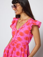 SCAMP & DUDE Pink Sun Print Shadow Broderie Sleeve Pintuck Midi Dress - Image 4 of 6