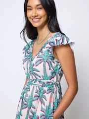 SCAMP & DUDE Cream Palm Print Shadow Broderie Sleeve Pintuck Midi Dress - Image 4 of 5