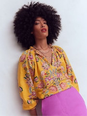 Boden Yellow Serena Linen Top - Image 4 of 5