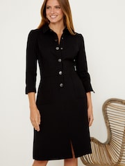 Sosandar Black Ponte Popper Front Shirt Dress - Image 3 of 6