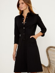 Sosandar Black Ponte Popper Front Shirt Dress - Image 4 of 6