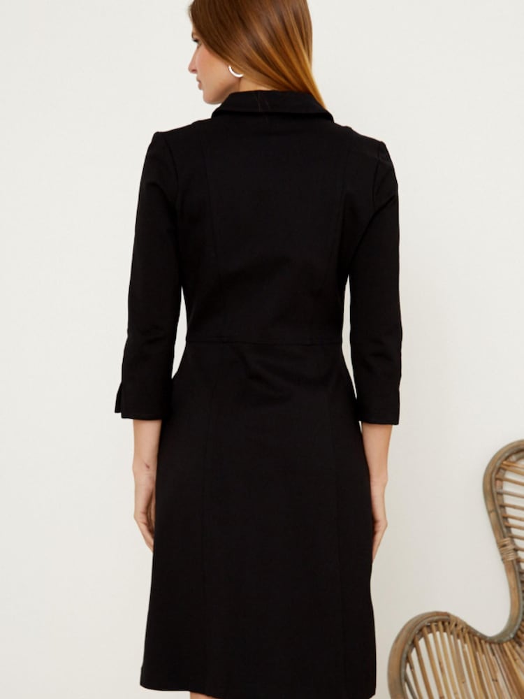 Sosandar Black Ponte Popper Front Shirt Dress - Image 6 of 6 Sosandar Black Ponte Popper Front Shirt Dress - Image 6 of 6