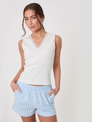 Threadbare Blue Cotton Vest & Flannel Shorts Pyjamas Set - Image 1 of 5