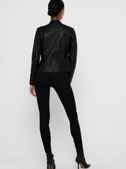 Only Black Collarless Pu Biker Jacket - Image 4 of 5