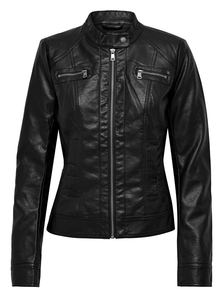 Only Black Collarless Pu Biker Jacket - Image 5 of 5