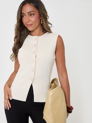 Threadbare Cream Compact Knit Crew Neck Waistcoat - Image 1 of 4