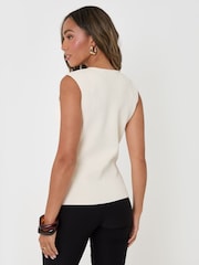 Threadbare Cream Compact Knit Crew Neck Waistcoat - Image 2 of 4