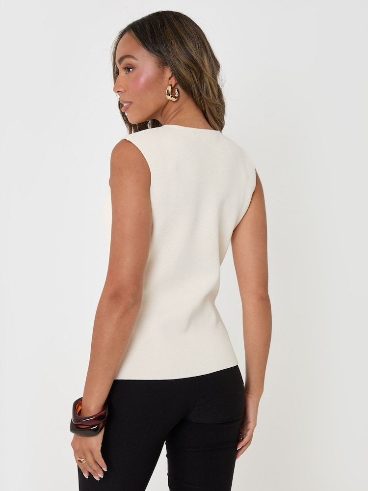 Threadbare Cream Compact Knit Crew Neck Waistcoat - Image 2 of 4 Threadbare Cream Compact Knit Crew Neck Waistcoat - Image 2 of 4
