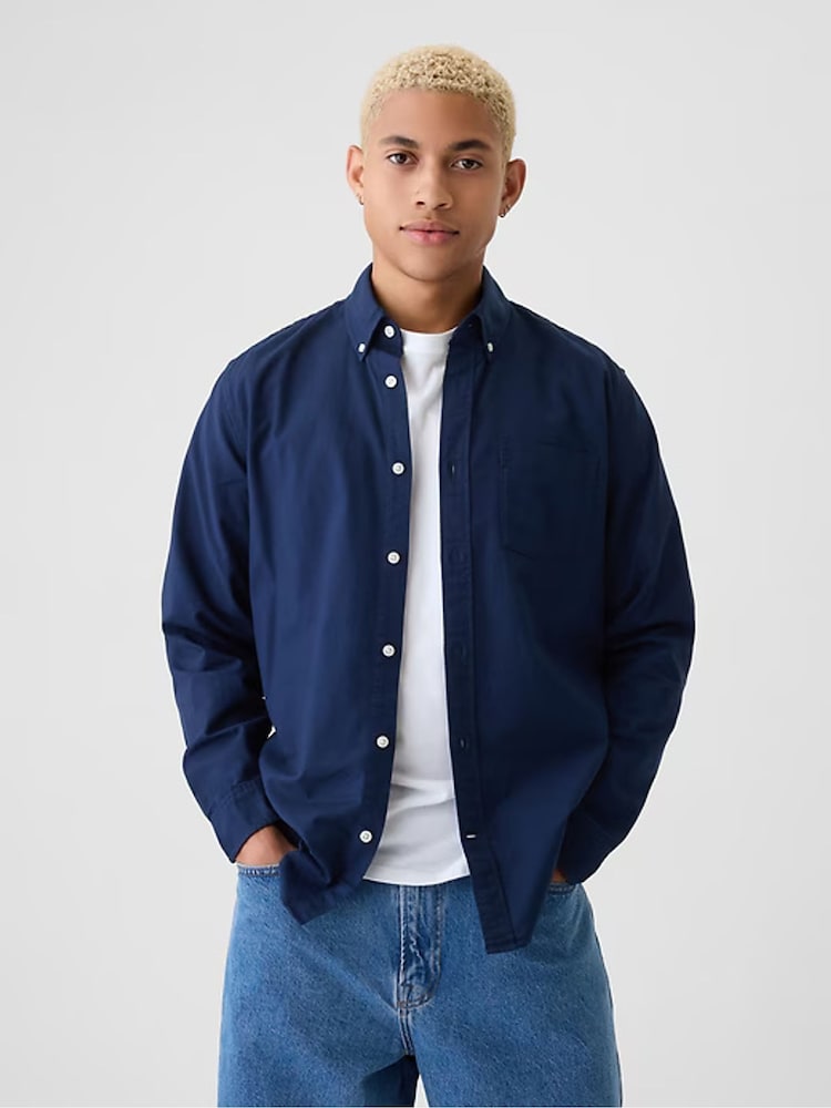 Синий - Gap Regular Fit Long Sleeve Oxford Shirt - Изображение 1 из 6