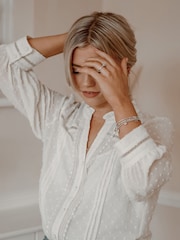 Love & Roses Ivory Dobby Polka Dot Lace Trim 3/4 Sleeve Button Through Blouse - Image 4 of 4