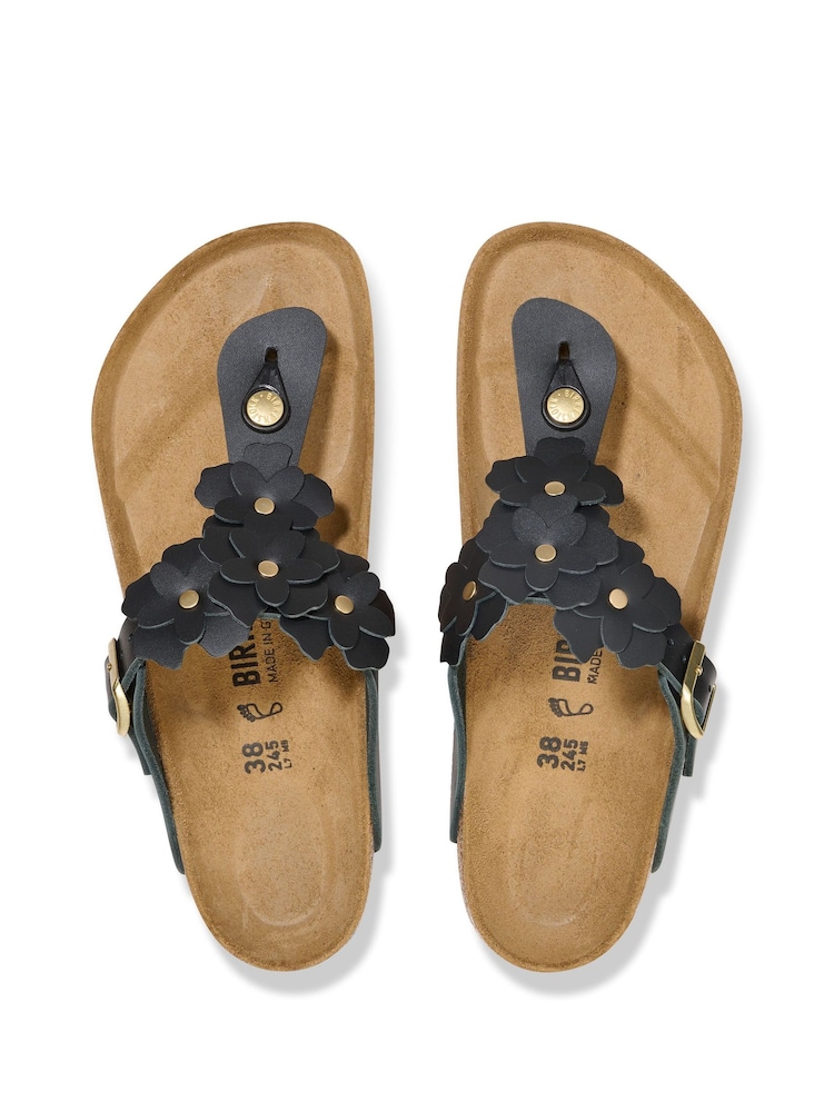 Birkenstock Black Gizeh Leather Flowers Sandals - Image 3 of 3