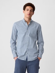 Gap Blue and White Gingham Slim Fit Stretch Shirt - Image 1 of 5