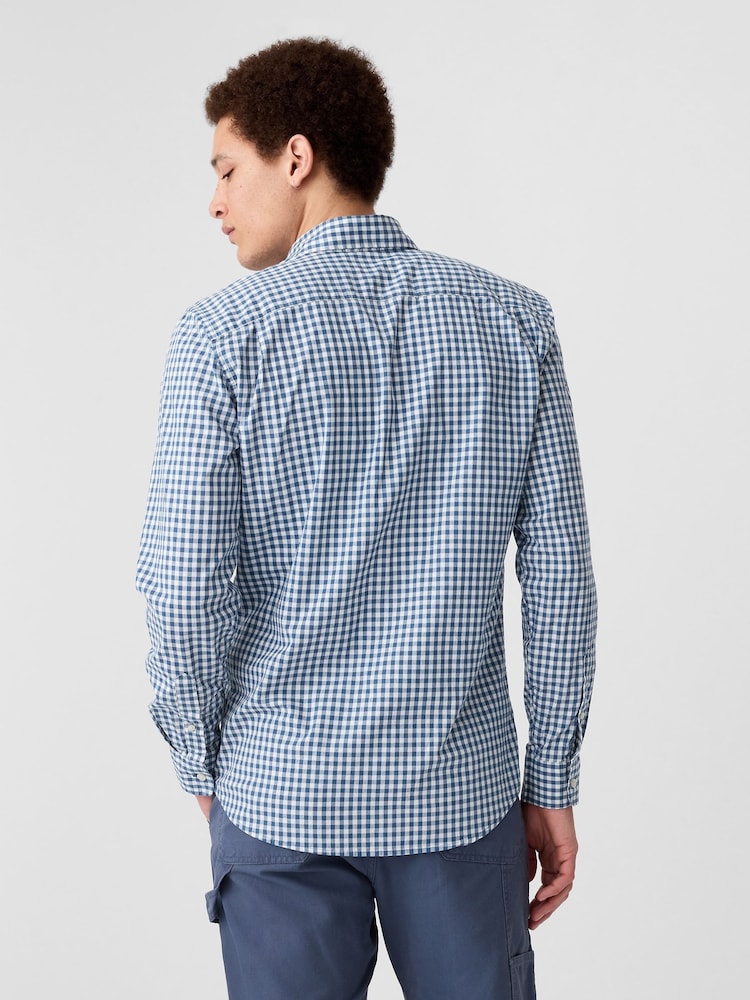 Gap Blue and White Gingham Slim Fit Stretch Shirt - Image 2 of 5