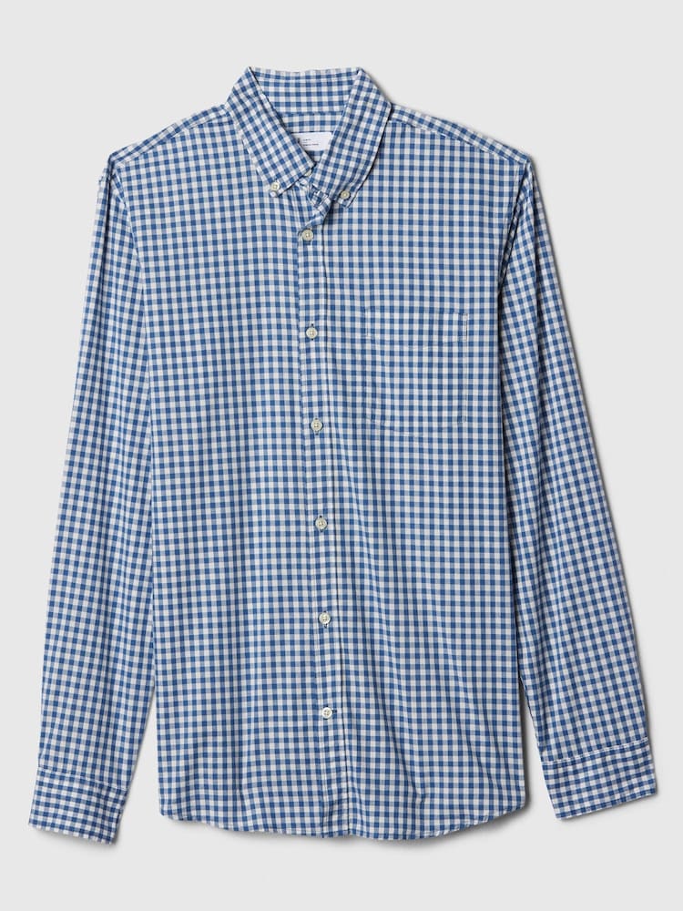 Gap Blue and White Gingham Slim Fit Stretch Shirt - Image 5 of 5