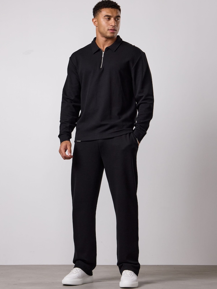 Gym King Black Signature Waffle Straight Leg Joggers - Image 1 of 4 Gym King Black Signature Waffle Straight Leg Joggers - Image 1 of 4
