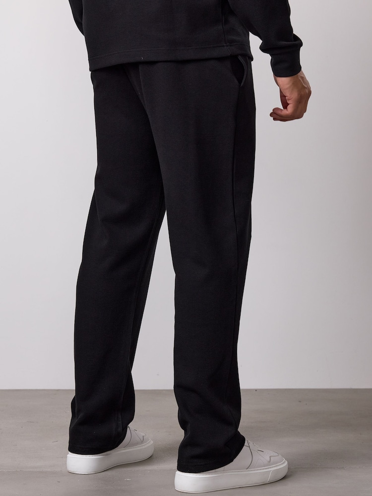 Gym King Black Signature Waffle Straight Leg Joggers - Image 2 of 4 Gym King Black Signature Waffle Straight Leg Joggers - Image 2 of 4