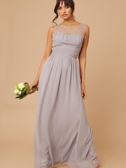 Little Mistress Grey Grace Bridesmaid Embellishment Sweetheart Maxi Dress - Image 1 of 5
