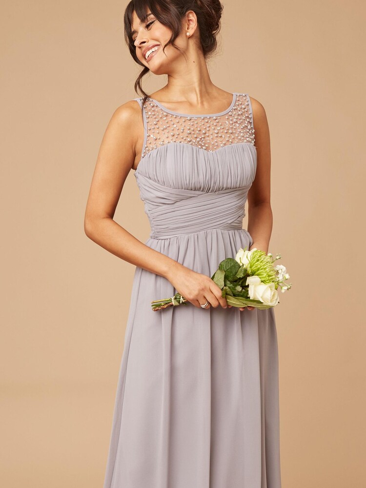 Little Mistress Grey Grace Bridesmaid Embellishment Sweetheart Maxi Dress - Image 5 of 5