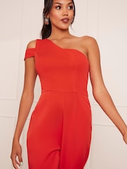 Chi Chi London Red One Shoulder Jumpsuit - Image 3 of 5