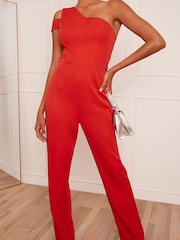 Chi Chi London Red One Shoulder Jumpsuit - Image 5 of 5
