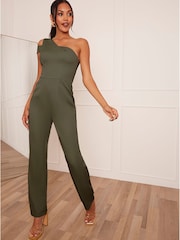 Chi Chi London Green One Shoulder Jumpsuit - Image 1 of 5