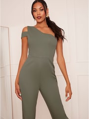 Chi Chi London Green One Shoulder Jumpsuit - Image 3 of 5