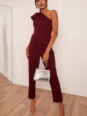 Chi Chi London Red One Shoulder Frill Detail Jumpsuit - Image 1 of 5