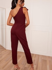 Chi Chi London Red One Shoulder Frill Detail Jumpsuit - Image 2 of 5