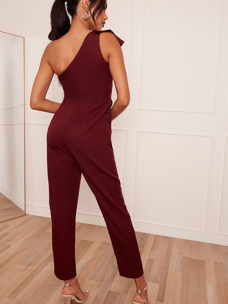 Chi Chi London Red One Shoulder Frill Detail Jumpsuit - Image 2 of 5 Chi Chi London Red One Shoulder Frill Detail Jumpsuit - Image 2 of 5