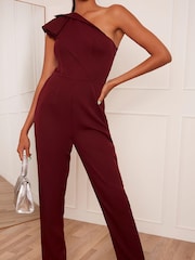 Chi Chi London Red One Shoulder Frill Detail Jumpsuit - Image 4 of 5