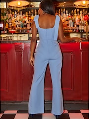 Chi Chi London Blue Tie Detail One Shoulder Jumpsuit - Image 3 of 5