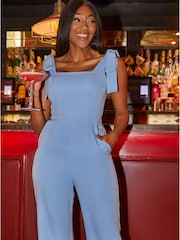 Chi Chi London Blue Tie Detail One Shoulder Jumpsuit - Image 4 of 5