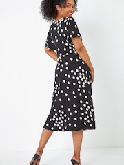 Roman Black & White Petite Polka Dot Stretch Midi Dress - Image 3 of 5