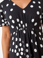 Roman Black & White Petite Polka Dot Stretch Midi Dress - Image 5 of 5