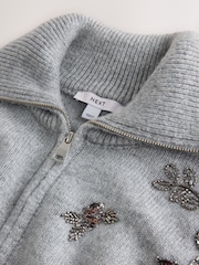 Gris - Cardigan en maille à Manches longues à Col rond Fleuri - Image 3 de 3