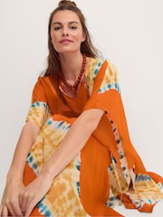 Monsoon Orange Sasha Artisanal Tie-Dye Midi Kaftan - Image 3 of 5