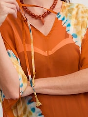 Monsoon Orange Sasha Artisanal Tie-Dye Midi Kaftan - Image 4 of 5