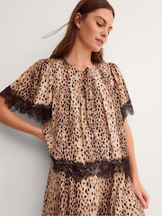 Monsoon Brown Babette Leopard Print Lace Top - Image 1 of 5