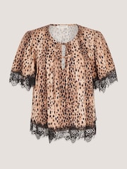 Monsoon Brown Babette Leopard Print Lace Top - Image 5 of 5