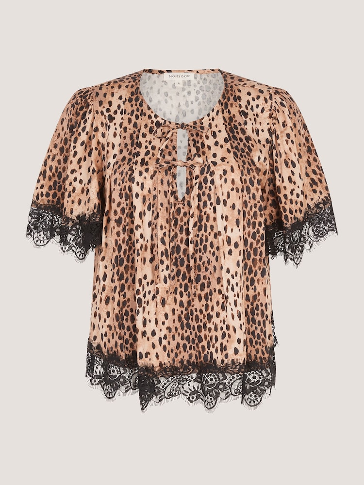 Monsoon Brown Babette Leopard Print Lace Top - Image 5 of 5 Monsoon Brown Babette Leopard Print Lace Top - Image 5 of 5