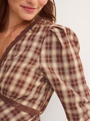 Monsoon Brown Frankie Check Print Midi Dress - Image 3 of 6