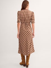 Monsoon Brown Frankie Check Print Midi Dress - Image 4 of 6