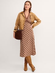 Monsoon Brown Frankie Check Print Midi Dress - Image 5 of 6