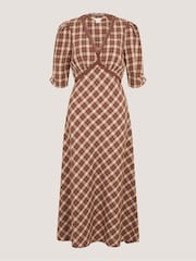 Monsoon Brown Frankie Check Print Midi Dress - Image 6 of 6
