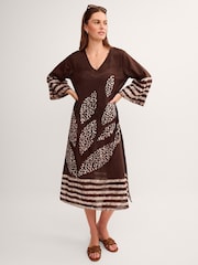 Monsoon Brown Aurora Printed Midi Beach Dress - Image 1 of 3