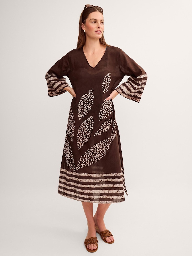 Monsoon Brown Aurora Printed Midi Beach Dress - Image 1 of 3