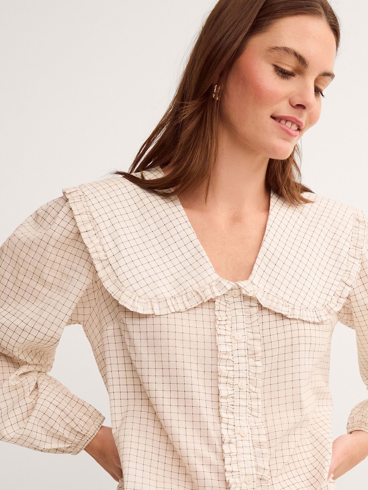 Monsoon Cream Lily Peter Pan Collar Check Shirt - Image 4 of 4 Monsoon Cream Lily Peter Pan Collar Check Shirt - Image 4 of 4