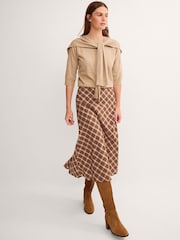 Monsoon Brown Frankie Check Print Midi Skirt - Image 1 of 4