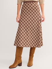 Monsoon Brown Frankie Check Print Midi Skirt - Image 2 of 4